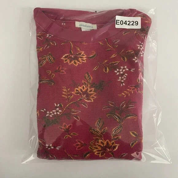 Sundance Red Floral Thermal T Shirt Size Small Crew Neck Long Sleeve - Picture 10 of 10